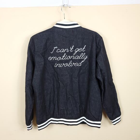 Minpink Denim Embroidered Varsity Jacket Size S - Picture 1 of 10